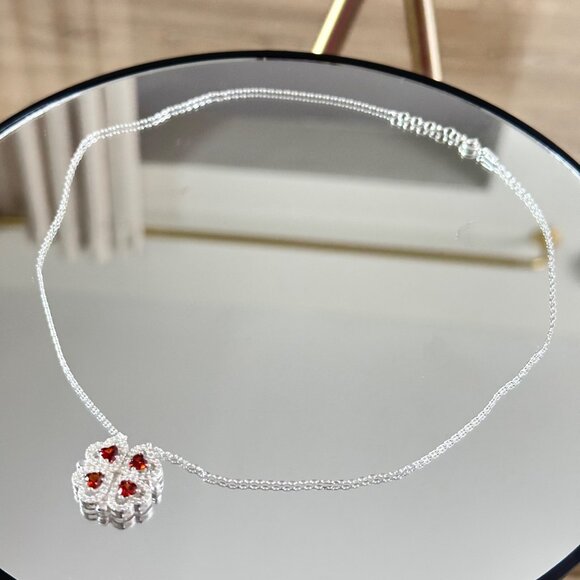 Silver 924 Four Reds Heart Magnetic Chain Clover Handmade 18” - Picture 10 of 11